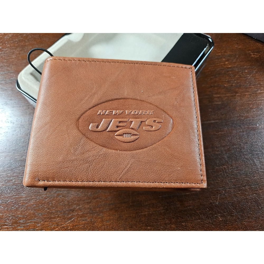 New‎ York Jets NFL Embroidered Leather Bifold Brown Leather Wallet NWTs
